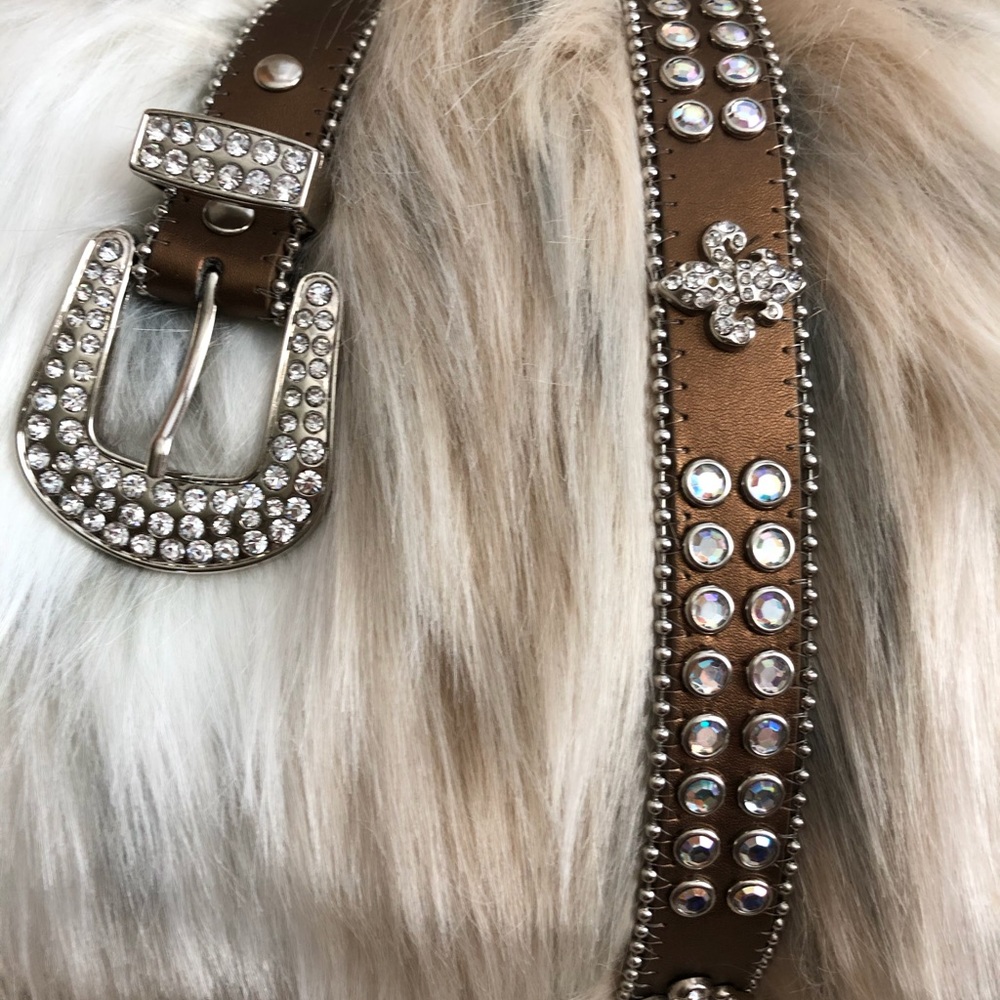 Leather and rhinestone belt-bronze color